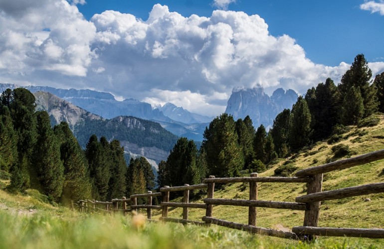 Blick auf Langkofel (rechts) und Sellastock (links)